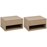 HOMCOM Lot de 2 tables de chevet murales table de nuit tiroir coulissant niche plateau en bois dim. 37L x 32l x 21H cm naturel