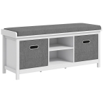 HOMCOM Bancă pentru Pantofi cu Raft Reglabil pe 3 Niveluri și 2 Sertare, din PAL, 105x35x47 cm, Alb și Gri