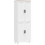 HOMCOM Mobile Dispensa da Cucina in Legno con 5 Ripiani Regolabili e 4 Ante, 60x30x170.5 cm, Bianco e color Legno