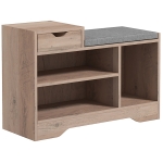 HOMCOM Bancă modernă pentru încălțăminte cu 3 rafturi deschise și sertare, din lemn, poliester și spumă, 76,5x30x52 cm, gri