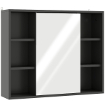 HOMCOM Dulap cu Oglindă pentru Baie, 3 Rafturi Laterale, Raft Reglabil, MDF și PAL, 60x14,5x49,4 cm, Negru și Lemn Natur