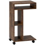 HOMCOM Beistelltisch, C-förmiger Servierwagen, 4 Rollen, 3 Fächer, 40 x 30 x 69 cm, Rustikal-Braun