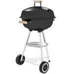 Outsunny Grătar pe cărbune cu grilaj din oțel, capac, orificii de aerisire și roți, negru