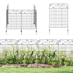 Outsunny Decorative Garden Fencing, 4PCs Outdoor Picket Fence Panels, 43in x 11.5ft Rustproof Metal Wire Landscape Flower Bed Border Edging Animal Barrier, Black