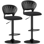 HOMCOM Set 2 Scaune de Bar Reglabile, Scaune de Bucătărie Înalte din Material Textil cu Efect de In cu Spătar, Suport pentru Picioare și Șezut Moale, Cadru Metalic, Scaune Rotative la 360°, Negru
