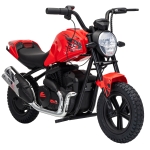 AIYAPLAY Moto Cross Électrique pour Enfants Style Harley 24V 180W, 6-12 ans, Pneus Ø30 cm Caoutchouc, Rouge