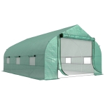 Outsunny Walk-in Polytunnel Garden Greenhouse - Outdoor Mesh Door Greenhouse with PE Cover and 6 Windows, 4.5 x 3 x 2m, Green