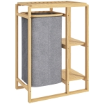 HOMCOM Coș pentru rufe cu sac detașabil și rafturi cu lamele din bambus, 50x32x70 cm, Gri