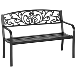 Outsunny Panchina da Giardino in Metallo con Schienale Decorato, 127x60x87cm - Nero