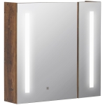 kleankin Oglindă de baie cu lumini LED reglabile, 2 uși și raft reglabil, 70x15x65cm, maro