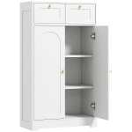 HOMCOM Armário de Casa de Banho Estreito com 2 Gavetas Prateleira Aberta e Porta com Painel Arqueado 60x30x108 cm Branco Texturizado