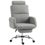 HOMCOM Silla de Escritorio con Reposapiés Tapizada en Borreguito con Respaldo Reclinable Reposacabezas Ajustable Gris Claro