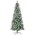 HOMCOM Brad de Crăciun Înzăpezit de 180 cm cu 630 de Ramuri și 37 de Conuri, din Plastic și Metal, Verde și Alb