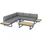 Outsunny Set de Grădină 4 Piese din Aluminiu cu 2 Canapele, Fotoliu Colțar și Măsuță de Cafea, Gri și Teak