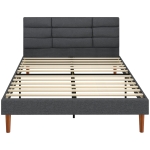HOMCOM Cama Tapizada 140x200 cm con Cabecero Acolchado de Rejilla Almacenaje Inferior Láminas de Madera Gris