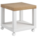 HOMCOM Mesa Auxiliar com Rodas Mesa Auxiliar com Prateleira Aberta para Sofá Dormitório 40x40x40 cm Branco e Madeira
