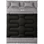 Outsunny Double Sleeping Bag with 2 Pillows, 220 x 160 cm Extra-Large Sleeping Bag for Adults, Black and Grey