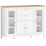 HOMCOM Mobile Cucina con 2 Cassetti e 3 Armadietti, Ante in Vetro e Ripiani Regolabili, 120x40x90 cm, Bianco e Rovere