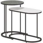 HOMCOM Set 2 Mese de Cafea Suprapozabile cu Cadru din Metal pentru Living și Birou, Gri și Alb