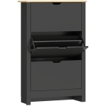 HOMCOM Armoire à Chaussures 3 Portes abattantes 2 Compartiments Panneaux Particules noir chêne