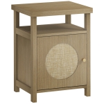 HOMCOM Mesita de Noche con Puerta de Ratán Mesilla de Noche con Estante Abierto y Compartimento 40x35x55 cm Madera Natural