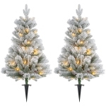 HOMCOM Weihnachtsbaum mit LED-Beleuchtung, 2er-Set, 107 cm, Tannenzapfen, rote Beeren, feuersicher, Grün/Weiß