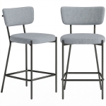 HOMCOM Set de 2 Scaune de Bar cu Spătar și Suport pentru Picioare din Metal și Material Textil, Gri Deschis