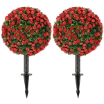 HOMCOM Artificial Rose Topiary UV Resistant, 2-Pack Fake Plants, 55 cm, Red
