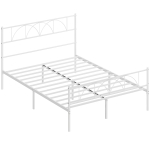 HOMCOM Cama de Casal com Cabeceira de Ripas de Aço e Espaço de Arrumação Debaixo da Cama Carga 330 kg 141,5x198x98 cm Branca