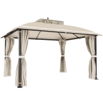 Outsunny Pavilion de grădină 3.7 x 3 m cu plasă de țânțari, perdele laterale și acoperiș dublu, bej