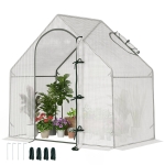 Outsunny Walk In Tomato Greenhouse Garden Outdoor Mini Greenhouse Flower Planter Steel Frame with Zipped Door & Window, PE Cover, 180 x 100 x 168CM,  White