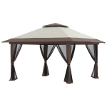 Outsunny Gazebo Pieghevole 4x4 m ad Altezza Regolabile con Zanzariera e Borsa, in Metallo e Tessuto Oxford Beige