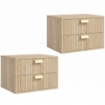 HOMCOM Modern Floating Nightstands Set of 2, Wall Mounted Bedside Tables with 2 Drawers, Oak