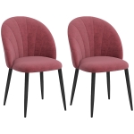 HOMCOM Set 2 Sedie da Pranzo in Velluto Imbottite con Gambe in Metallo, Rosso