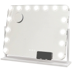HOMCOM Oglindă de Machiaj cu 14 Lumini LED Regulabile și Încărcare USB, din Sticlă și Metal, 62.5x14x49.5 cm, Alb