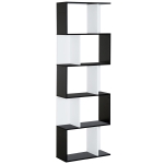 HOMCOM Bücherregal S-förmig Ausstellungsregal Standregal 5-stöckiger moderner Raumteiler Spanplatte Schwarz 60 x 24 x 184,5 cm