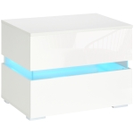 HOMCOM Noptieră cu lumină LED RGB încorporată, 2 sertare, 4 moduri de iluminare și 16 culori, din PAL, 60x39x47cm, Alb