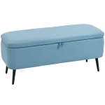 HOMCOM Banco de Armazenamento Estofado em Linho com Tampa Abatível e Pés de Aço Carga Máxima 150kg 101x38,5x44,5 cm Azul Claro