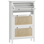 HOMCOM Meuble à chaussures étagère à chaussures armoire 3 portes abattants effet cannage rotin - en bois bois naturel