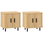 HOMCOM Set de 2 noptiere în stil nordic cu raft pe 2 niveluri, din lemn și oțel, 48x40x48 cm, negru și stejar