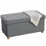 HOMCOM Velvet Upholstered Foldable Ottoman Footrest, Storage Ottoman Bench with Wood Legs for Living Room, Grey