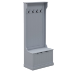 HOMCOM Cuier 3 în 1 cu 4 cârlige și bancă cu spațiu de depozitare, din lemn, 71,5x39,5x170 cm, gri