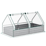 Outsunny Metal Planter Box with Cover, Raised Garden Bed with Greenhouse, for Herbs and Vegetables, White and Dark Grey