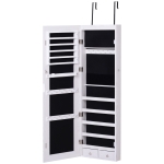 HOMCOM Armoire à bijoux suspendue au mur ou à la porte avec miroir, LED, 5 étagères, 2 tiroirs, 37x10x120cm, effet bois grisé