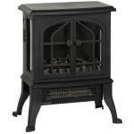 HOMCOM Lareira Elétrica 900/1800W com Efeito Chama 3D 2 Níveis de Potência Termóstato Ajustável  para 15-30 ㎡ 39x24x48 cm Preto