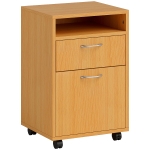 HOMCOM Filing Cabinet, Mobile File Cabinet with 2 Lockable Drawers, Office Home Organiser on Wheels for A4, Letter-Size File Folders, Mobile Printer with Open Shelf, Natural Wood Finish