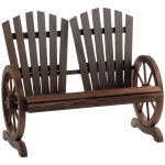 Outsunny Banc de Jardin 2 Places Adirondack Style Rustique Chic accoudoirs Roues Charette Bois Sapin traité carbonisation