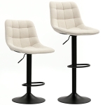 HOMCOM Lot de 2 tabourets de bar, chaises de bar en chenille hauteur réglable avec dossier pivotant 360° 47x48x117,5cm beige
