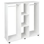HOMCOM Dulap Garderobă pe Roți cu 2 Bare și 3 Rafturi Deschise, din Lemn și Aluminiu, 120x40x128 cm, Alb