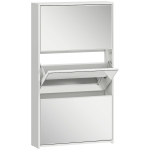 HOMCOM Meuble à chaussures 9 paires, armoire à chaussures étroite, 3 tiroirs rabattables et portes miroirs, 65x17x114,5cm blanc